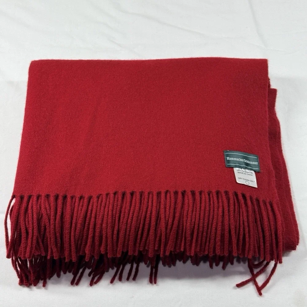 Hammacher Schlemmer 100% Cashmere‎ Throw Blanket Red 50x64 Fringe Luxury Wrap